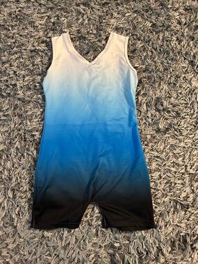 Girls Gradient Blue to Black Sparkly Ombré Gymnastics Outfit